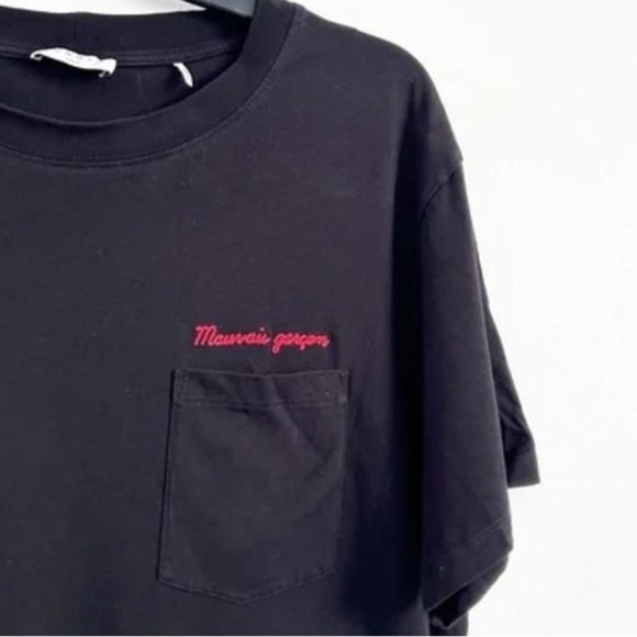 Sandro Paris Mauvais Garçon Embroidered Crew Neck Short Sleeve Black Tee T-shirt - Picture 3 of 7